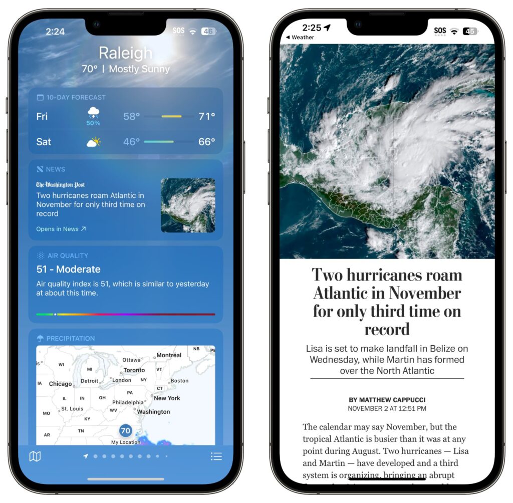 Ứng dụng thời tiết nhận được phần Tin tức của Apple trong iOS 16.2