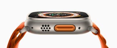 Nút hành động của Apple Watch Ultra Orange Alpine Loop 220907 lớn
